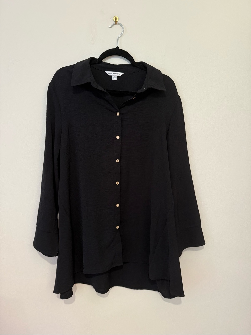 NWOT Counterparts Black Button-Front Collared Blouse